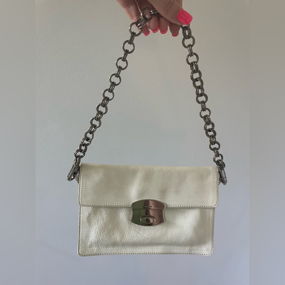 Prada White Shoulder Bag with Silver Chain